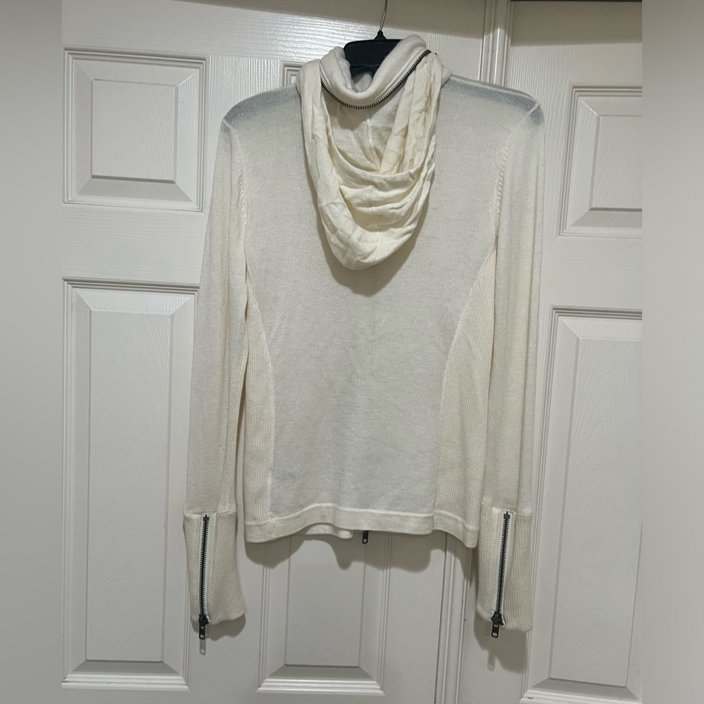 Rock & republic Wool Cashmere‎ Blend mens packable hooded Cream sweater medium